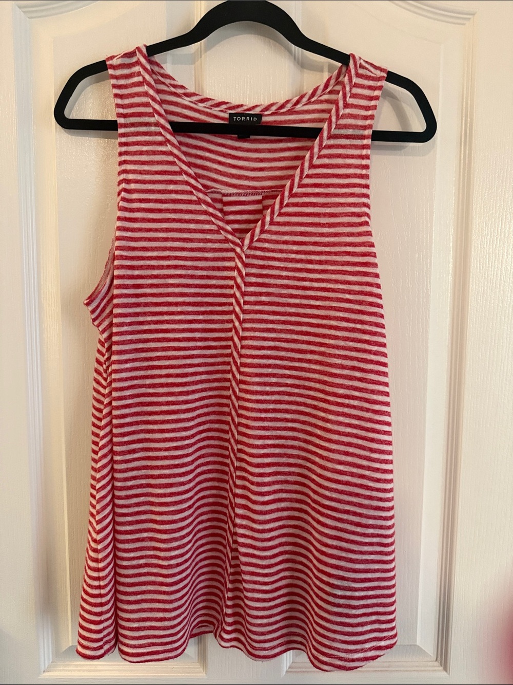 Torrid red and white striped knit jersey swing tunic tank top.